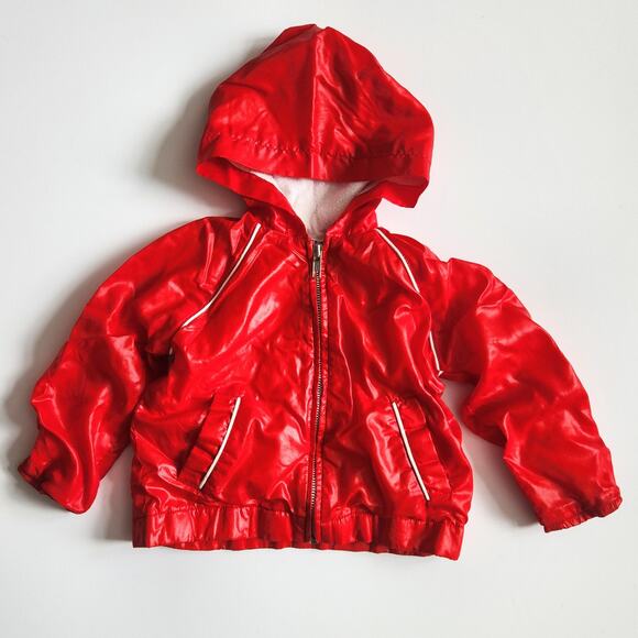 Vintage 1970s Quiltex Baby Red Nylon Windbreaker Hooded Jacket | Size 18 months - Picture 2 of 7